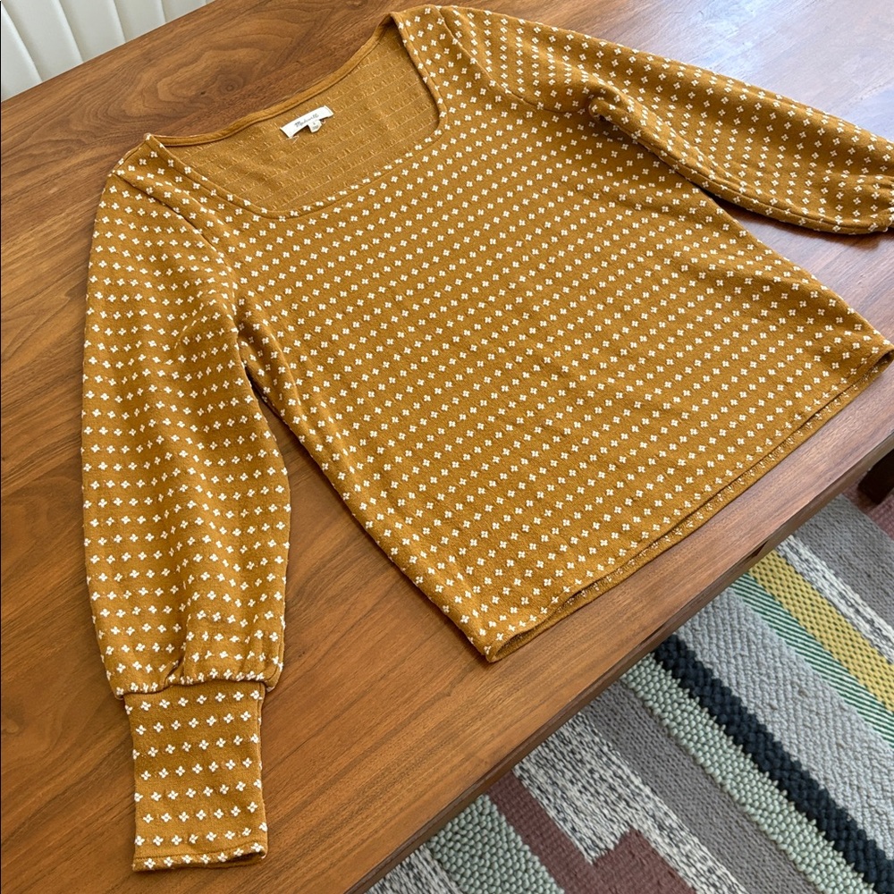 Madewell Floral Jacquard Square-Neck Top Antique Gold Size Small - Picture 4 of 9